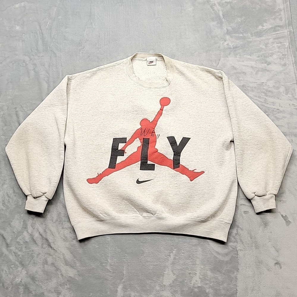 VTG Nike Sweatshirt Womens XL Gray Why Fly Jumpman Graphic Pullover 90s Retro